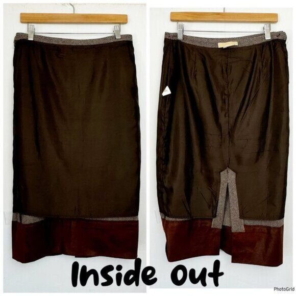 Michael Kors Womens Wool Blend Pencil Skirt Brown Hem Size 12 - Picture 12 of 13